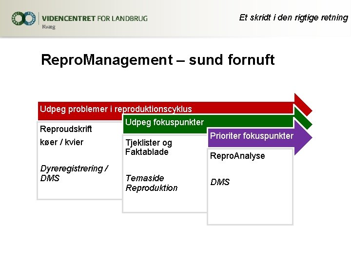 Et skridt i den rigtige retning Repro. Management – sund fornuft Udpeg problemer i