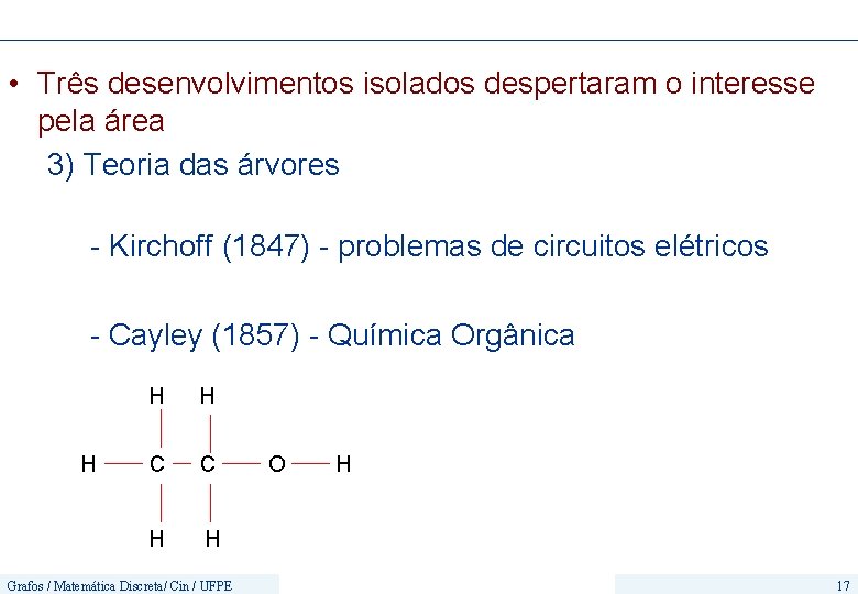  • Três desenvolvimentos isolados despertaram o interesse pela área 3) Teoria das árvores