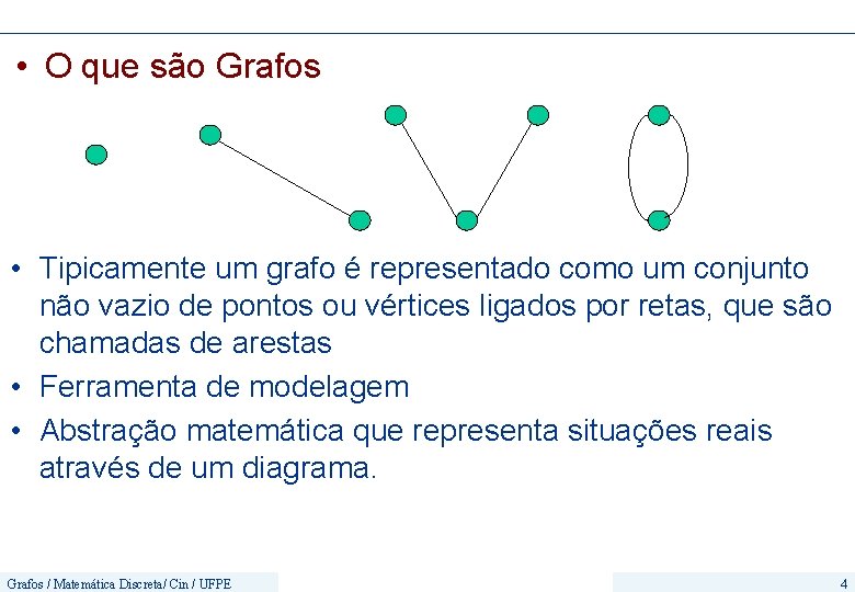  • O que são Grafos • Tipicamente um grafo é representado como um