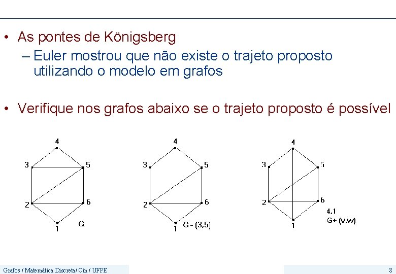  • As pontes de Königsberg – Euler mostrou que não existe o trajeto