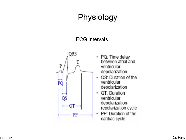 Physiology ECG Intervals ECE 501 Dr. Hang 