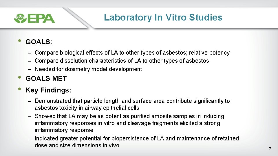 Laboratory In Vitro Studies • • • GOALS: – Compare biological effects of LA