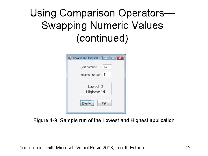 Using Comparison Operators— Swapping Numeric Values (continued) Figure 4 -9: Sample run of the