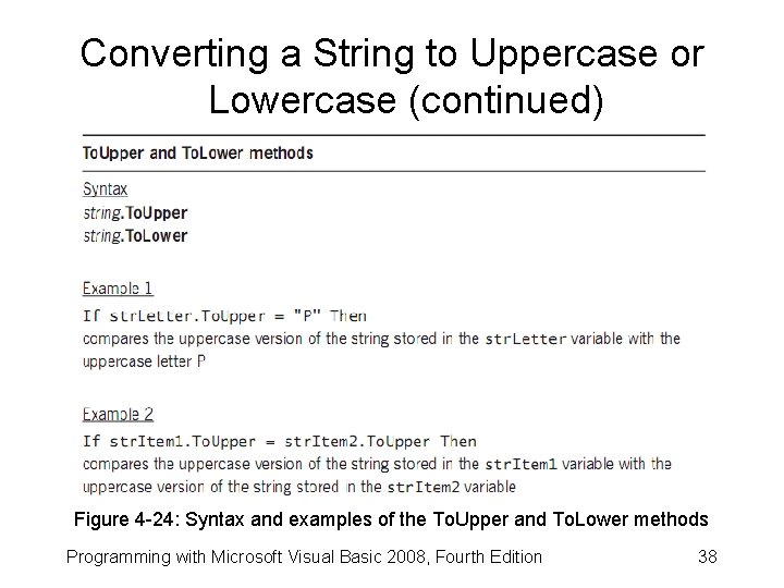 Converting a String to Uppercase or Lowercase (continued) Figure 4 -24: Syntax and examples