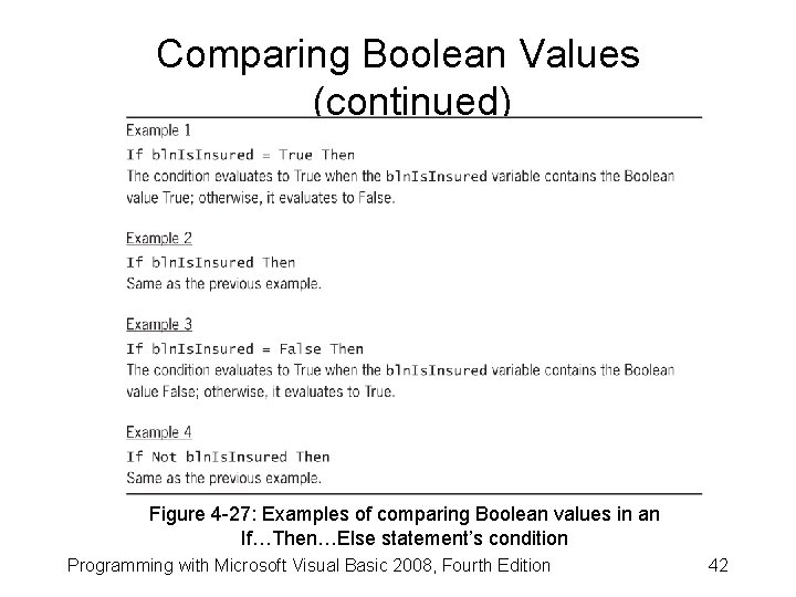 Comparing Boolean Values (continued) Figure 4 -27: Examples of comparing Boolean values in an