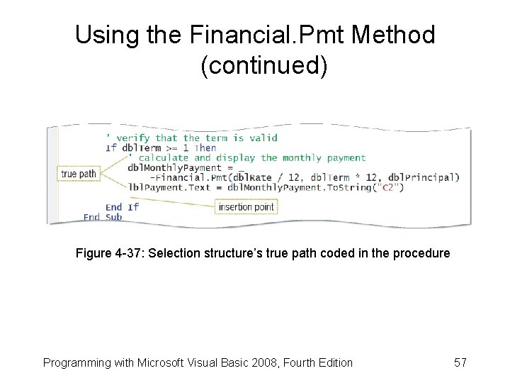 Using the Financial. Pmt Method (continued) Figure 4 -37: Selection structure’s true path coded