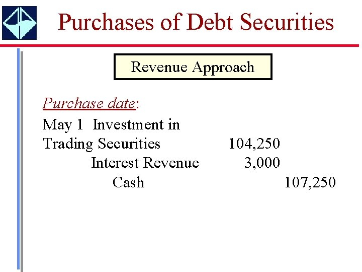 Purchases of Debt Securities Revenue Approach Purchase date: May 1 Investment in Trading Securities