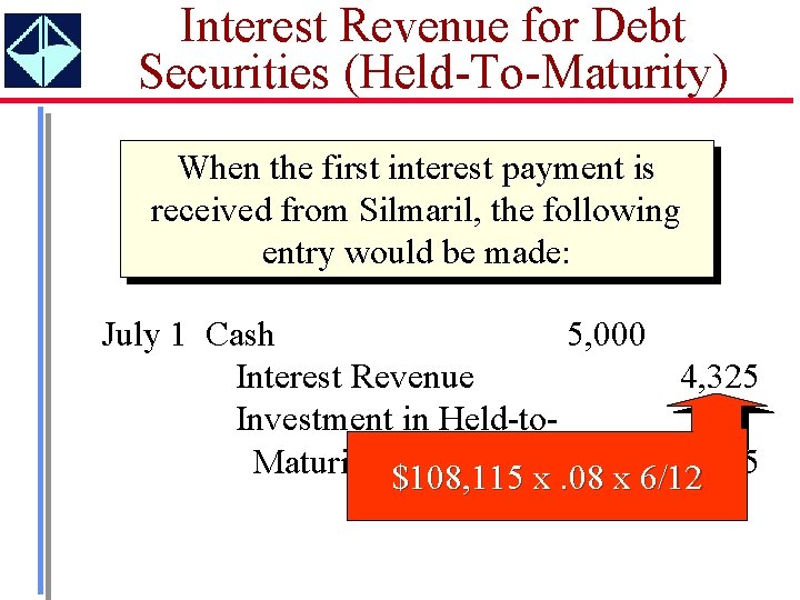 Interest Revenue for Debt Securities (Held-To-Maturity) When the first interest payment is received from
