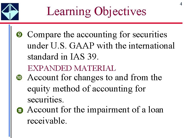 Learning Objectives Compare the accounting for securities under U. S. GAAP with the international