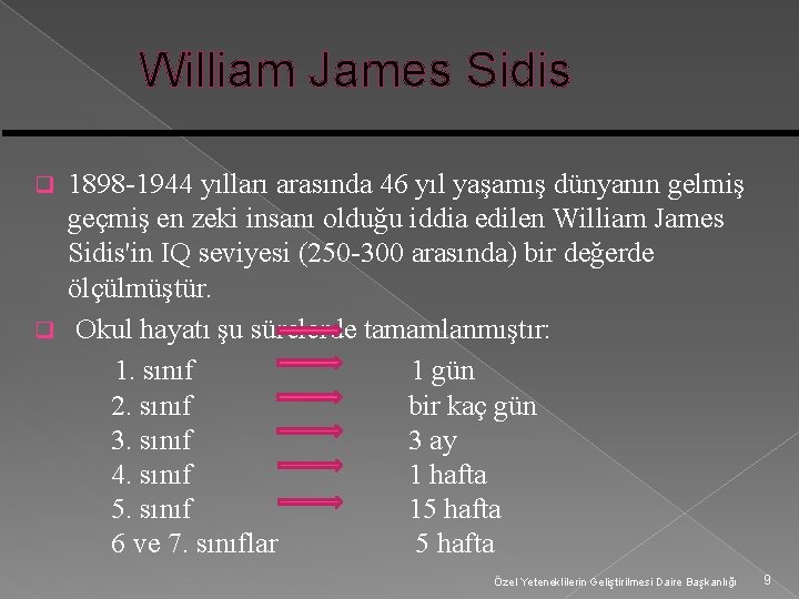 William James Sidis 1898 -1944 yılları arasında 46 yıl yaşamış dünyanın gelmiş geçmiş en