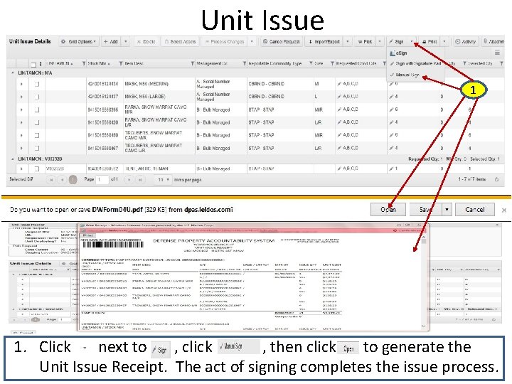 Unit Issue 1 1. Click next to , click , then click to generate