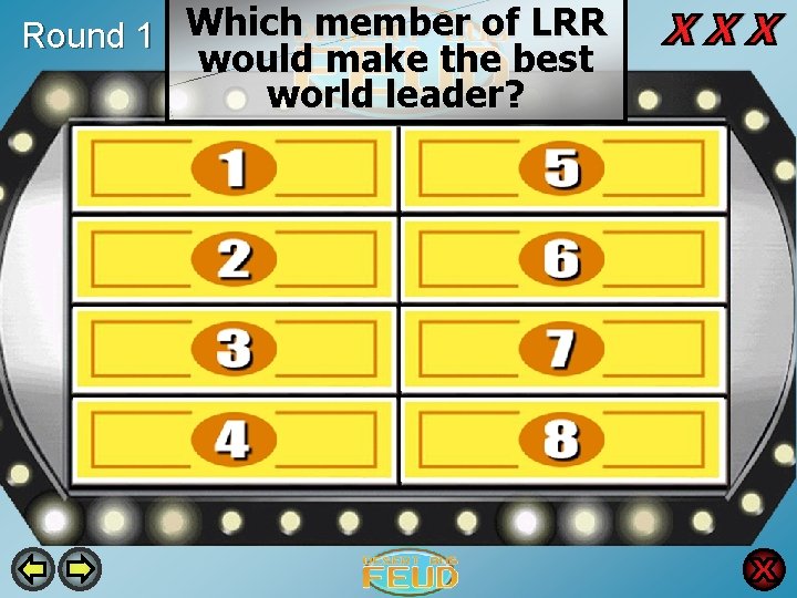 Round 1 Which member of LRR would make the best world leader? Cam 33