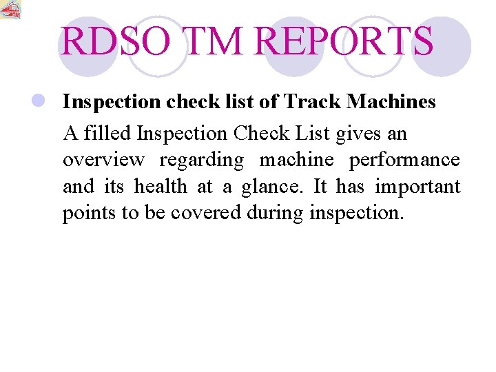 RDSO TM REPORTS l Inspection check list of Track Machines A filled Inspection Check