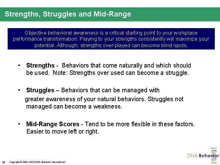 Strengths, Struggles and Mid-Range Objective behavioral awareness is a critical starting point to your