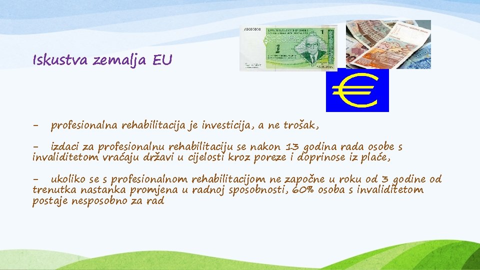 Iskustva zemalja EU - profesionalna rehabilitacija je investicija, a ne trošak, - izdaci za