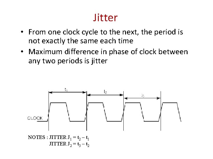 Jitter • From one clock cycle to the next, the period is not exactly