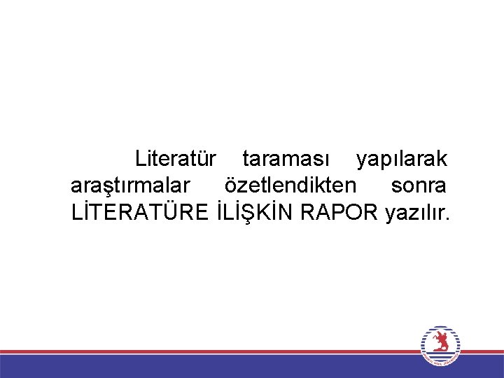 Literatür taraması yapılarak araştırmalar özetlendikten sonra LİTERATÜRE İLİŞKİN RAPOR yazılır. 