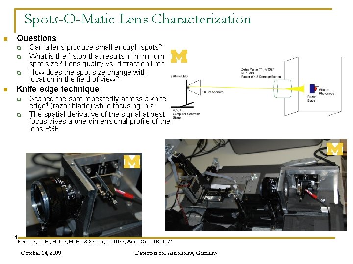 Spots-O-Matic Lens Characterization n Questions q q q n Can a lens produce small
