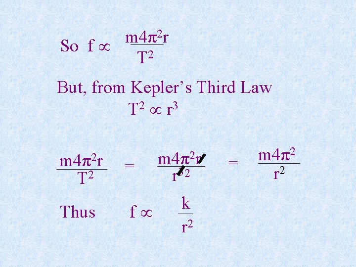 2 r m 4π So f T 2 But, from Kepler’s Third Law T