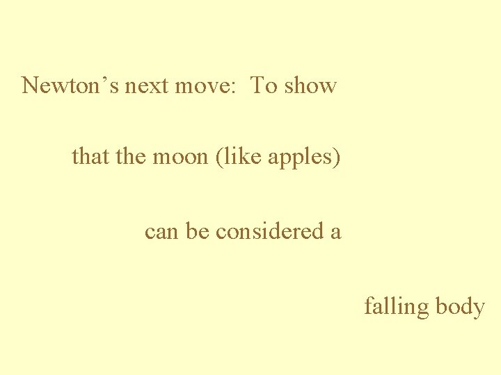 Newton’s next move: To show that the moon (like apples) can be considered a