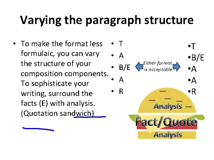 Varying the paragraph structure • To make the format less • formulaic, you can