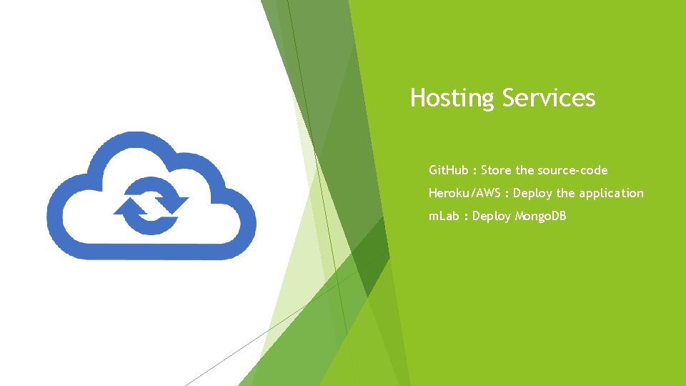 Hosting Services Git. Hub : Store the source-code Heroku/AWS : Deploy the application m.