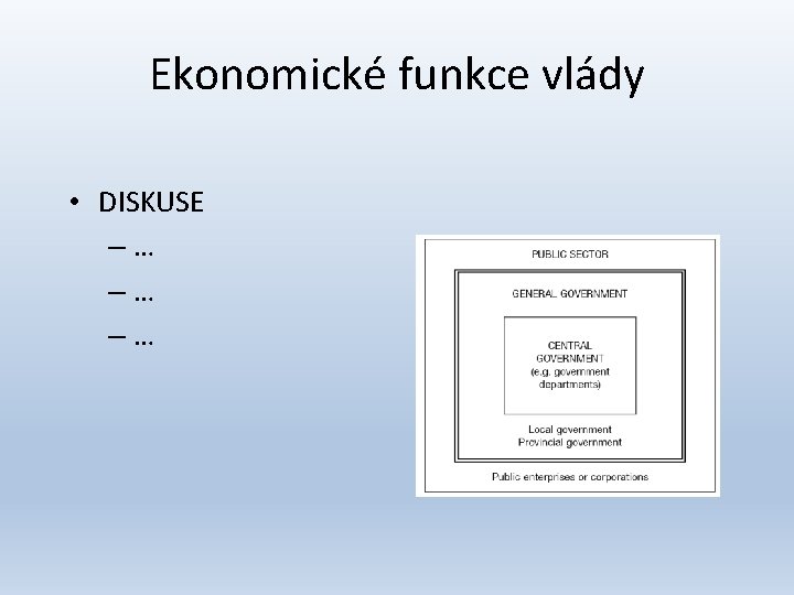 Ekonomické funkce vlády • DISKUSE –… –… –… 