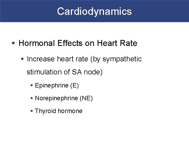 Cardiodynamics § Hormonal Effects on Heart Rate § Increase heart rate (by sympathetic stimulation