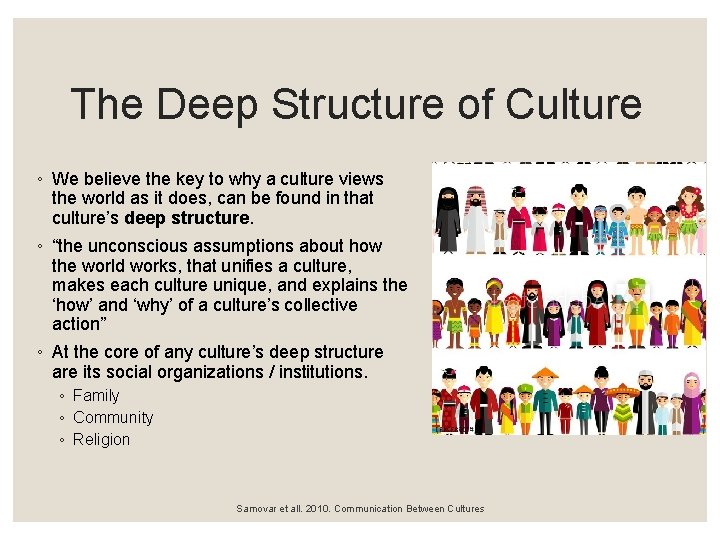 The Deep Structure of Culture ◦ We believe the key to why a culture