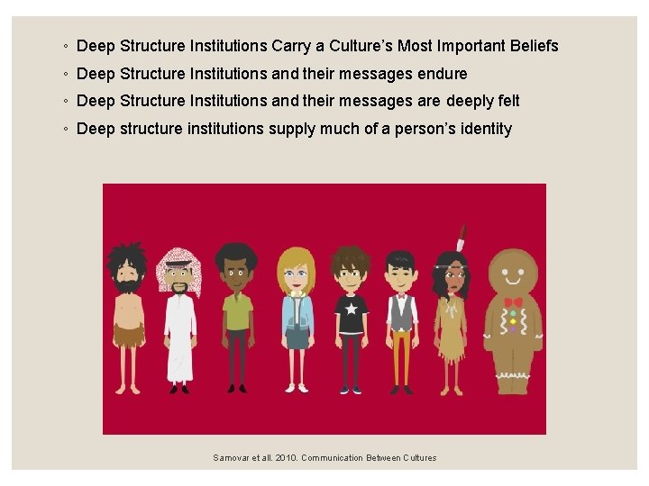 ◦ Deep Structure Institutions Carry a Culture’s Most Important Beliefs ◦ Deep Structure Institutions