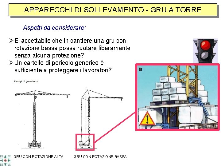 APPARECCHI DI SOLLEVAMENTO - GRU A TORRE Aspetti da considerare: E' accettabile che in