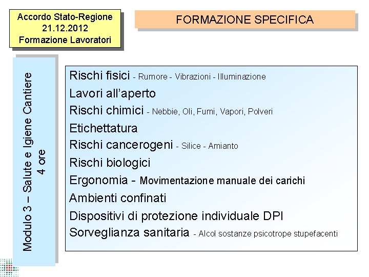 Modulo 3 – Salute e Igiene Cantiere 4 ore Accordo Stato-Regione 21. 12. 2012