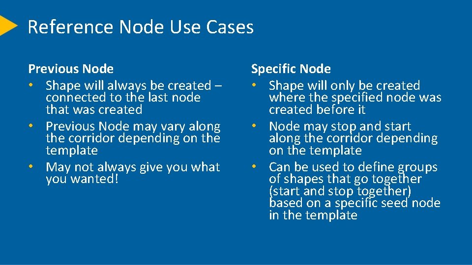 Reference Node Use Cases Previous Node • Shape will always be created – connected