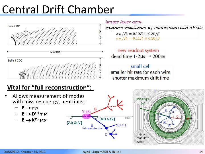 Central Drift Chamber longer lever arm improve resolution of momentum and d. E/dx Vital