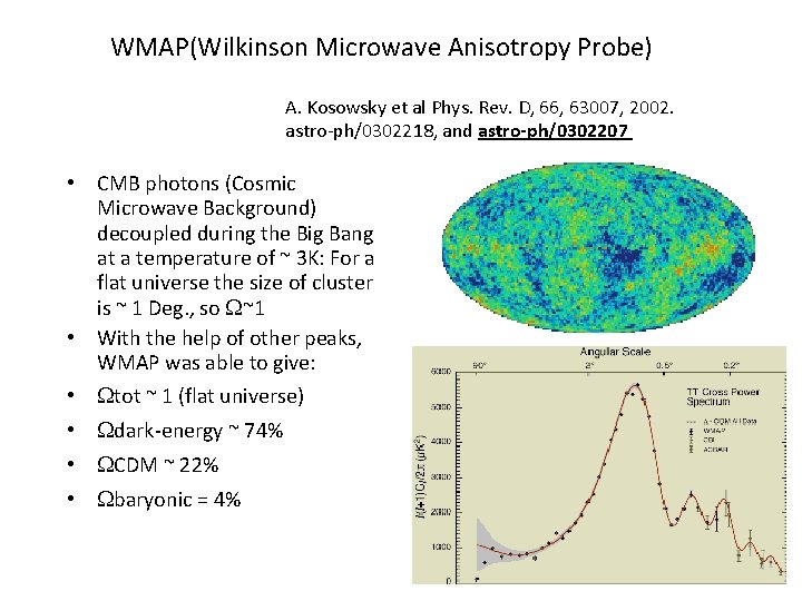 WMAP(Wilkinson Microwave Anisotropy Probe) A. Kosowsky et al Phys. Rev. D, 66, 63007, 2002.