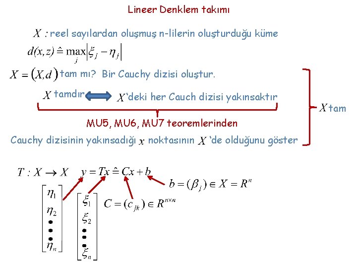 Lineer Denklem takımı reel sayılardan oluşmuş n-lilerin oluşturduğu küme tam mı? Bir Cauchy dizisi