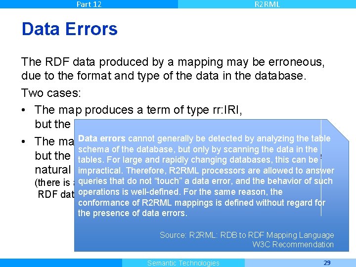 Part 12 R 2 RML Data Errors The RDF data produced by a mapping