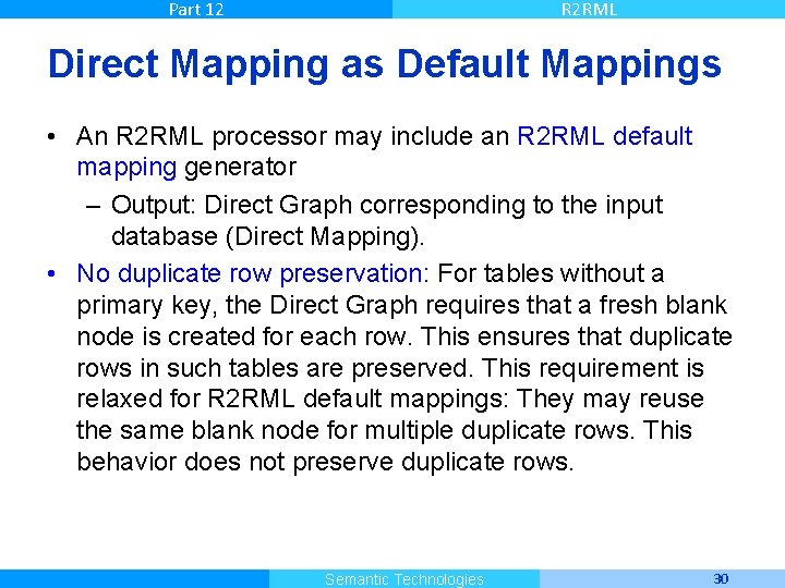 Part 12 R 2 RML Direct Mapping as Default Mappings • An R 2