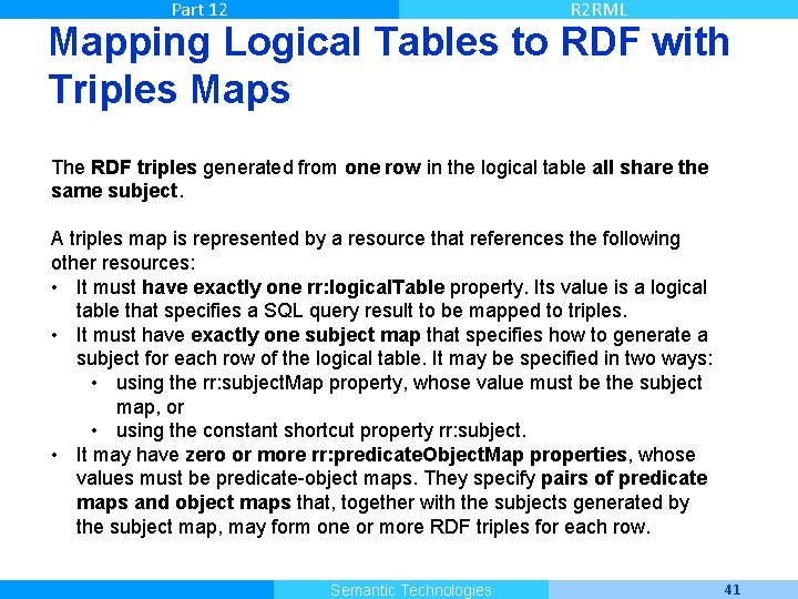 Part 12 R 2 RML Mapping Logical Tables to RDF with Triples Maps The