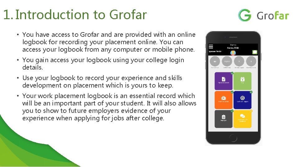1. Introduction to Grofar • You have access to Grofar and are provided with