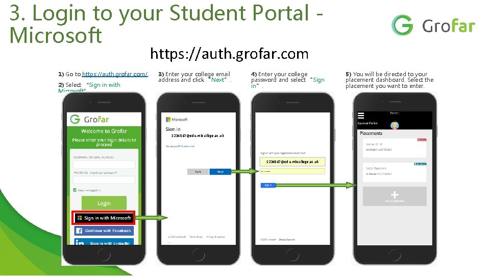 3. Login to your Student Portal Microsoft https: //auth. grofar. com 1) Go to