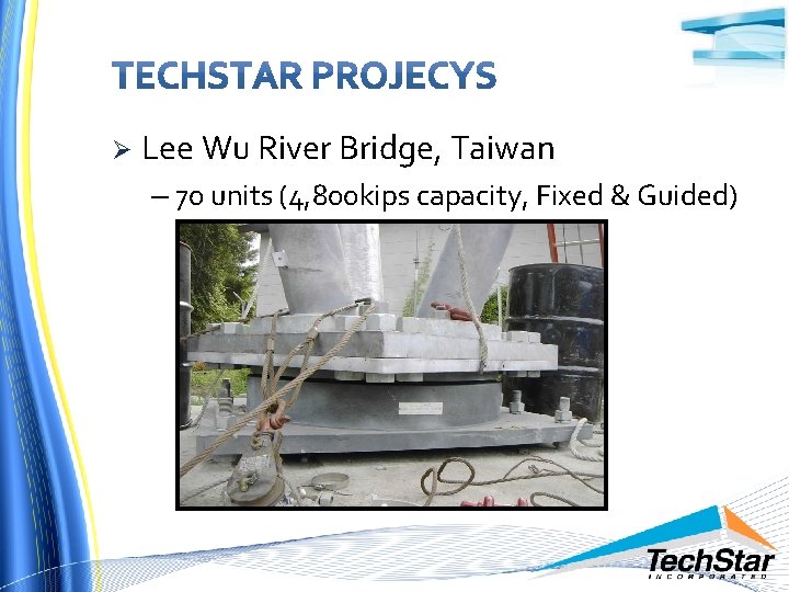 Ø Lee Wu River Bridge, Taiwan – 70 units (4, 800 kips capacity, Fixed