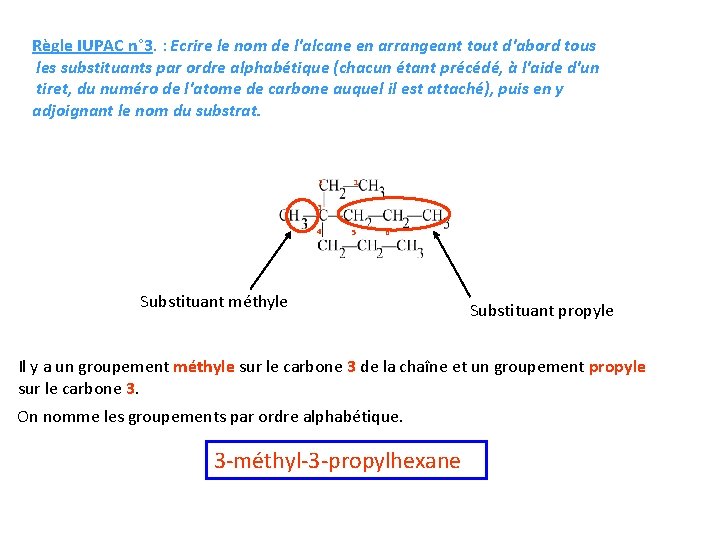 Règle IUPAC n° 3. : Ecrire le nom de l'alcane en arrangeant tout d'abord