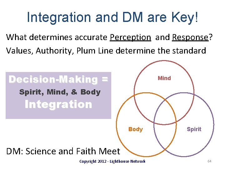 Integration and DM are Key! What determines accurate Perception and Response? Values, Authority, Plum