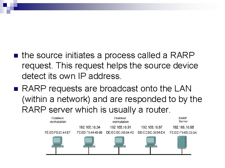 n n the source initiates a process called a RARP request. This request helps
