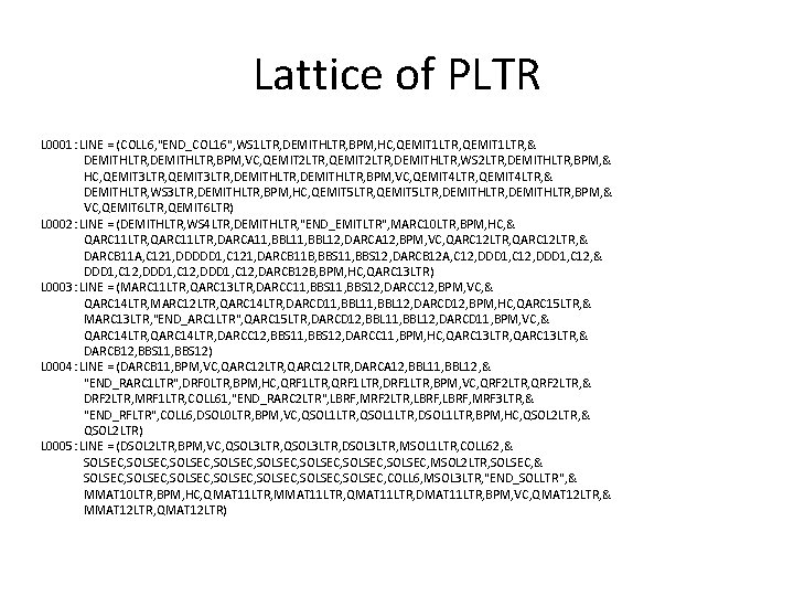 Lattice of PLTR L 0001: LINE = (COLL 6, "END_COL 16", WS 1 LTR,