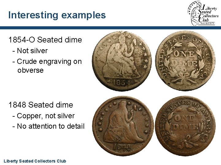 Interesting examples 1854 -O Seated dime - Not silver - Crude engraving on obverse