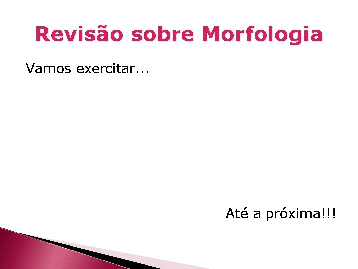 Revisão sobre Morfologia Vamos exercitar. . . Até a próxima!!! 