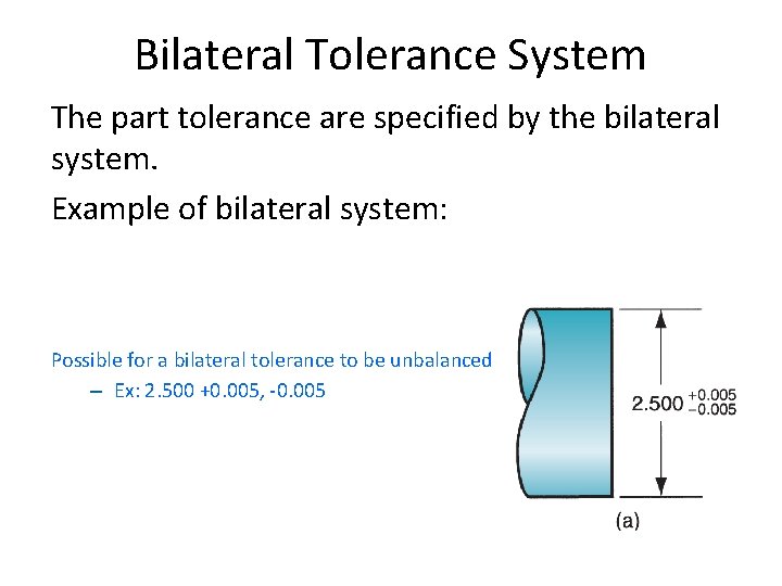 Bilateral Tolerance System The part tolerance are specified by the bilateral system. Example of