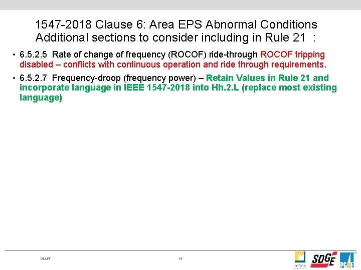 1547 -2018 Clause 6: Area EPS Abnormal Conditions Additional sections to consider including in